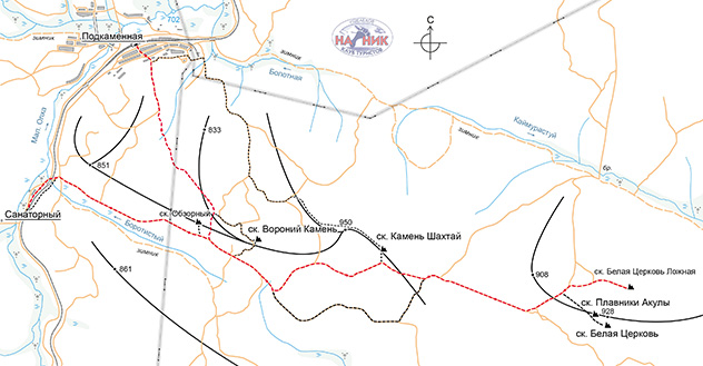Схема маршрута на скальник Белая Церковь Ложная