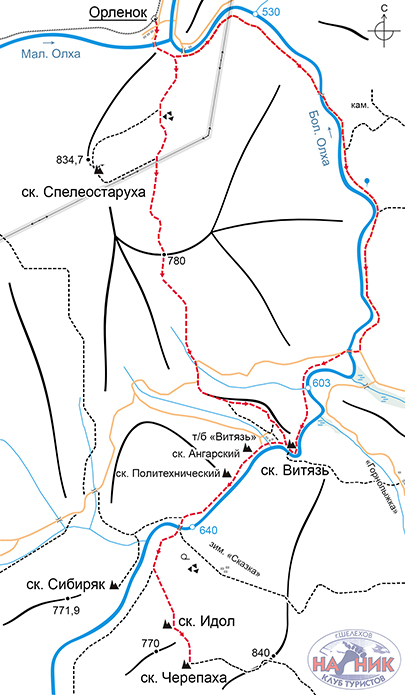Схема маршрута (карта) на скальник Черепаха