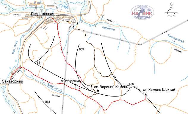 Схема маршрута на скальник Камень Шахтай