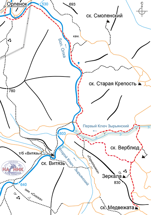 Схема маршрута на скальник Медвежата