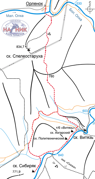 Схема маршрута на скальник Сибиряк