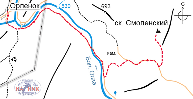 Схема маршрута на скальник Смоленский