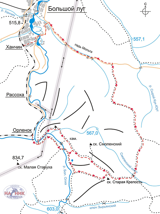 Схема маршрута на скальник Старая Крепость