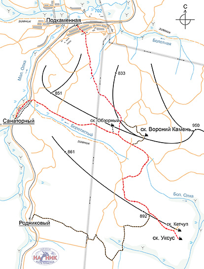 Схема маршрута на скальник Уксус