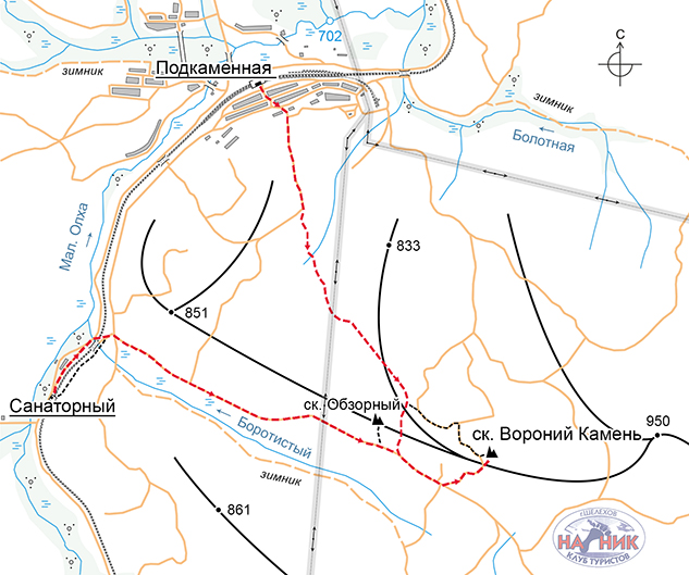 Схема маршрута на скальник Вороний Камень