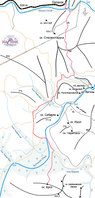 Схема маршрута (карта) на скальник Арка