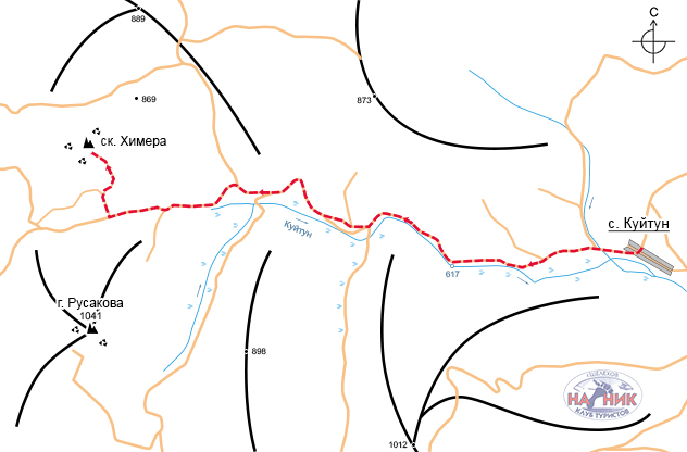 Схема маршрута (карта) на скальник Химера