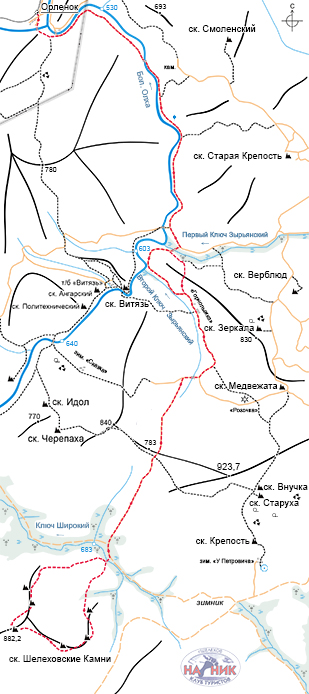 Схема маршрута на Шелеховские Камни