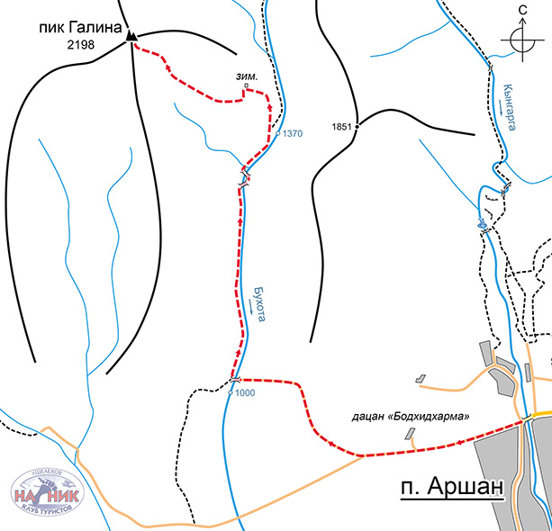 Схема маршрута (карта) на пик Галина