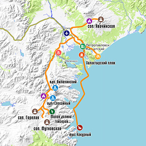 Схема маршрута путенествия по Камчатке