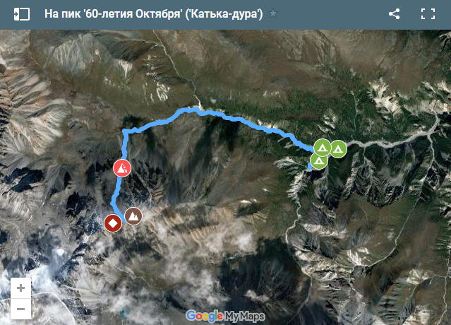 GPS трек (карта, маршрут) на пик Катька-дура через перевал Горный