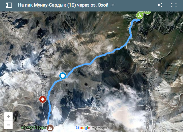 GPS трек (карта, маршрут) на пик Мунку-Сардык через озеро Эхой