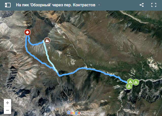 GPS трек (карта, маршрут) на пик Обзорный через перевал Контрастов